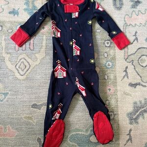 Kids One Piece Pajamas - Navy and Red